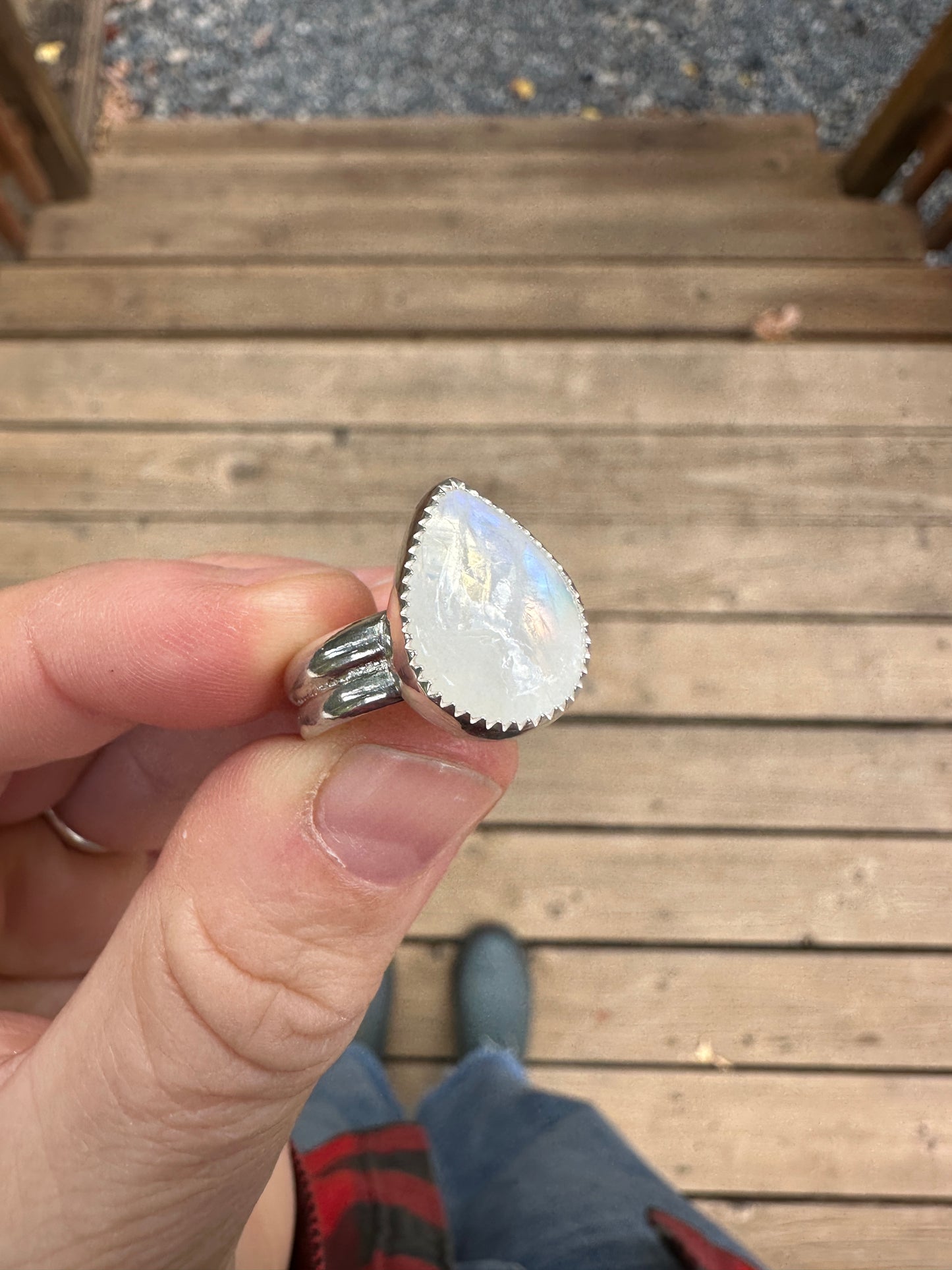 Plain Jane ring | Rainbow moonstone (size 9)