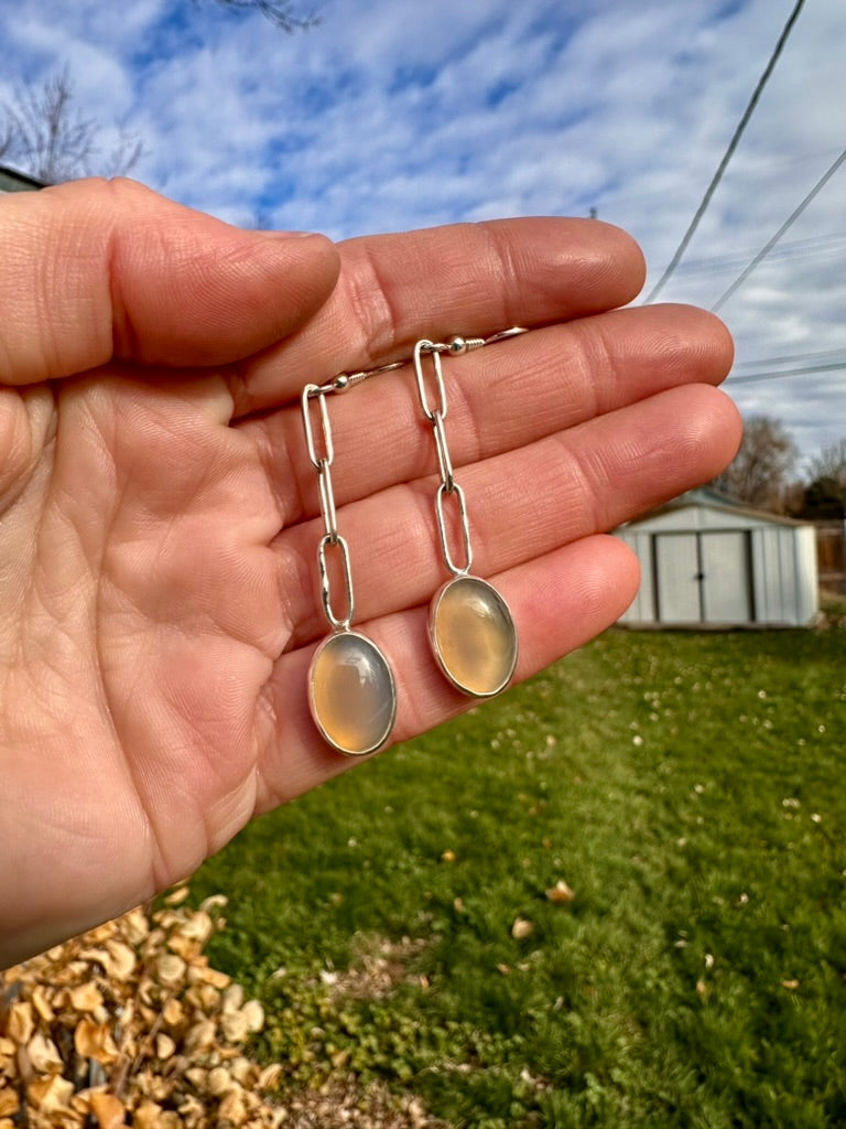 Paperclip Danglers | Grey moonstone