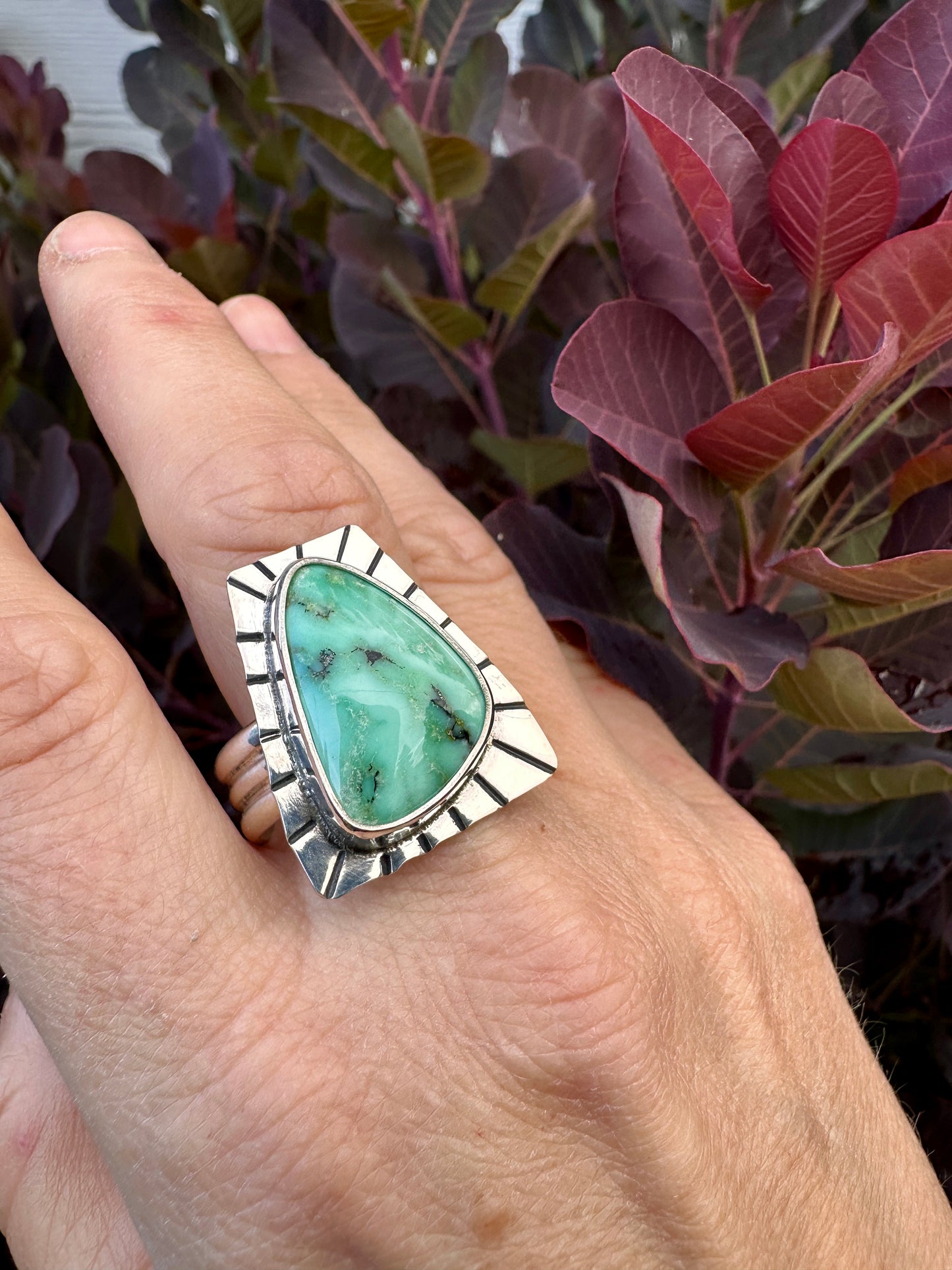 We Come in Peace shield ring | Angel Wing variscite