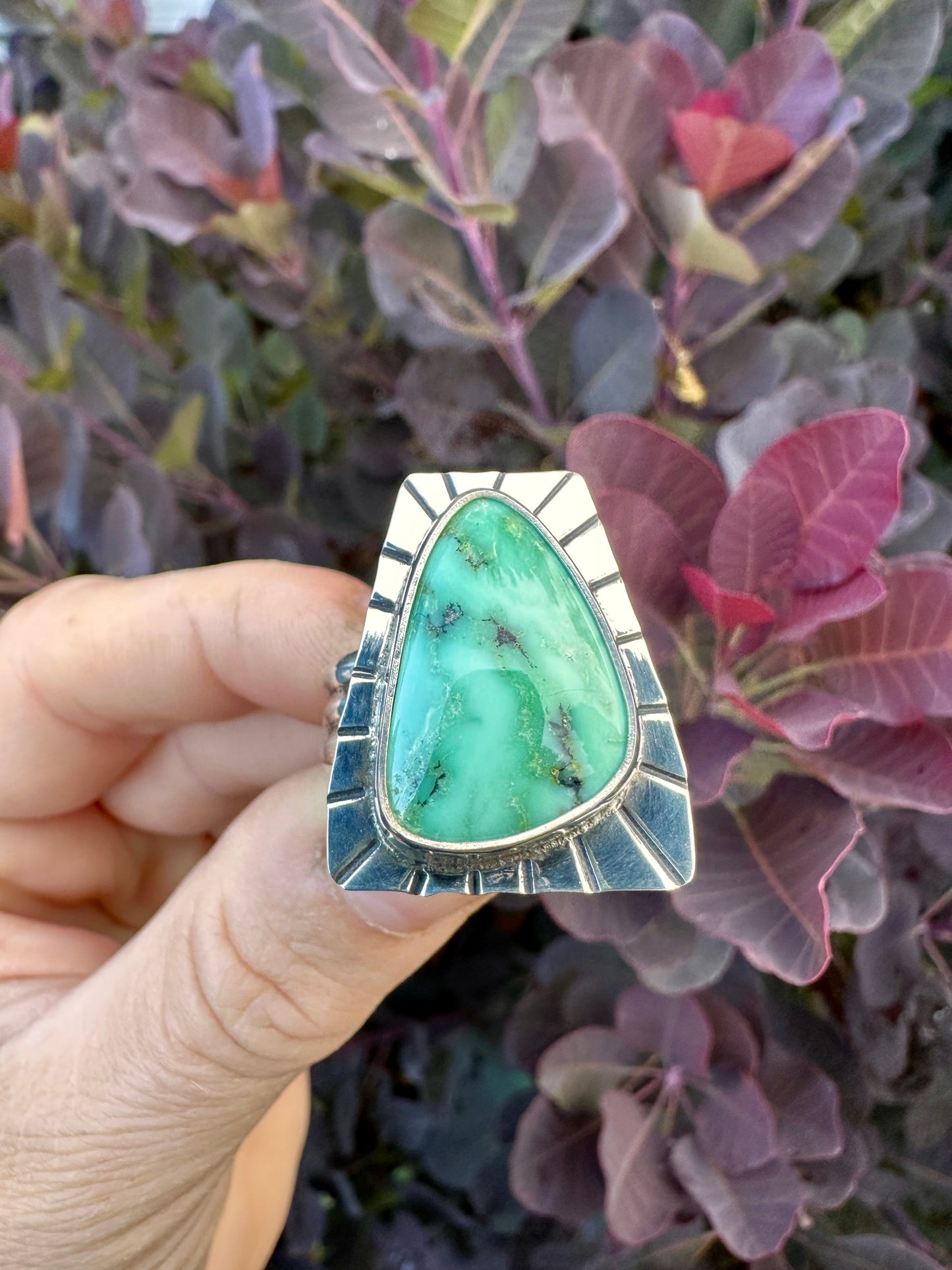 We Come in Peace shield ring | Angel Wing variscite