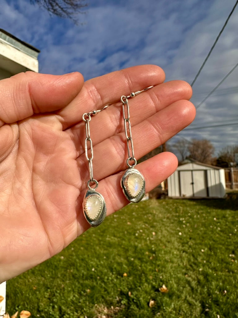 Paperclip Danglers | Rainbow moonstone