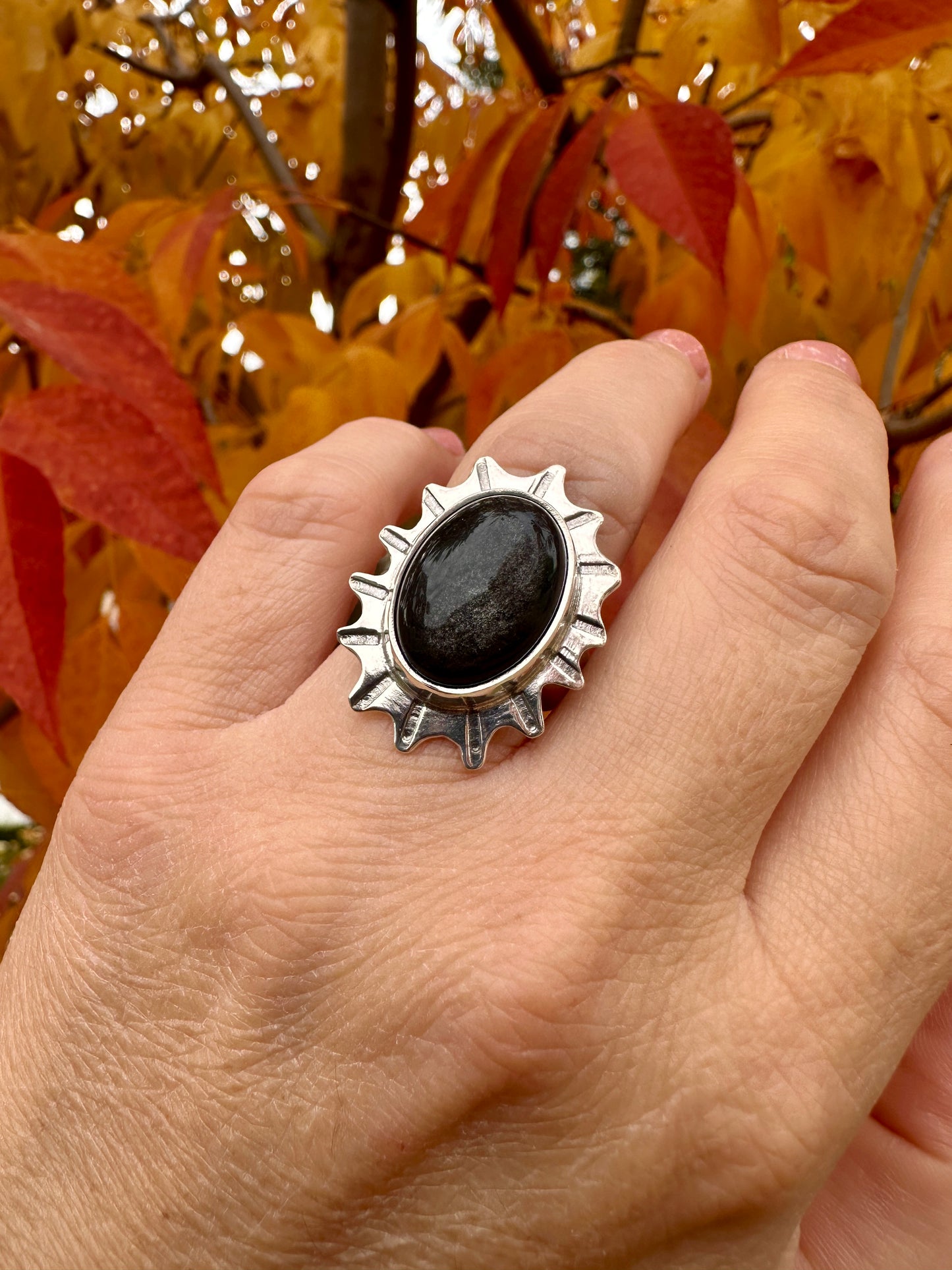 Spiderweb ring | Silver sheen obsidian