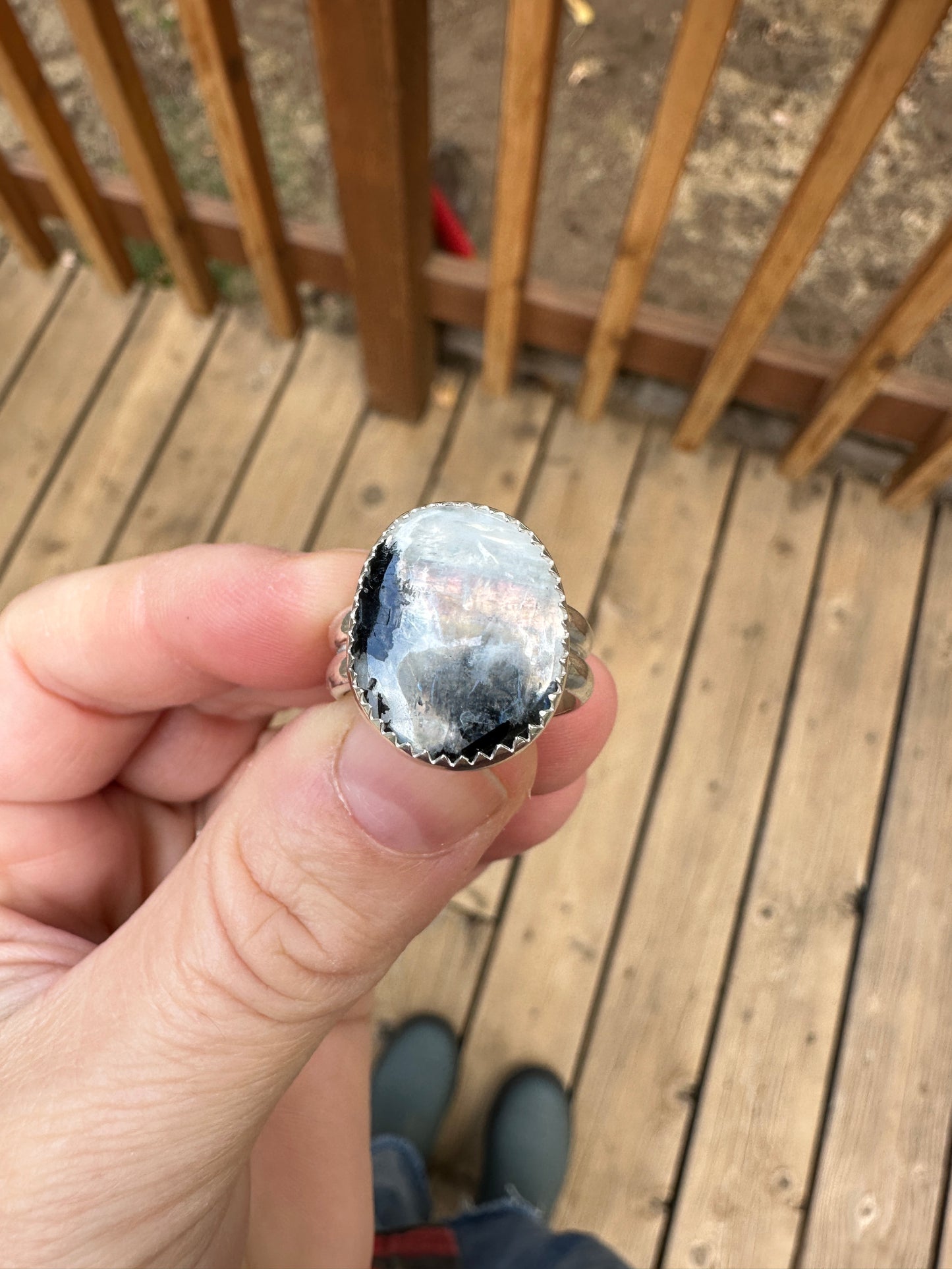 Plain Jane ring | Rainbow moonstone + tourmaline (size 7)