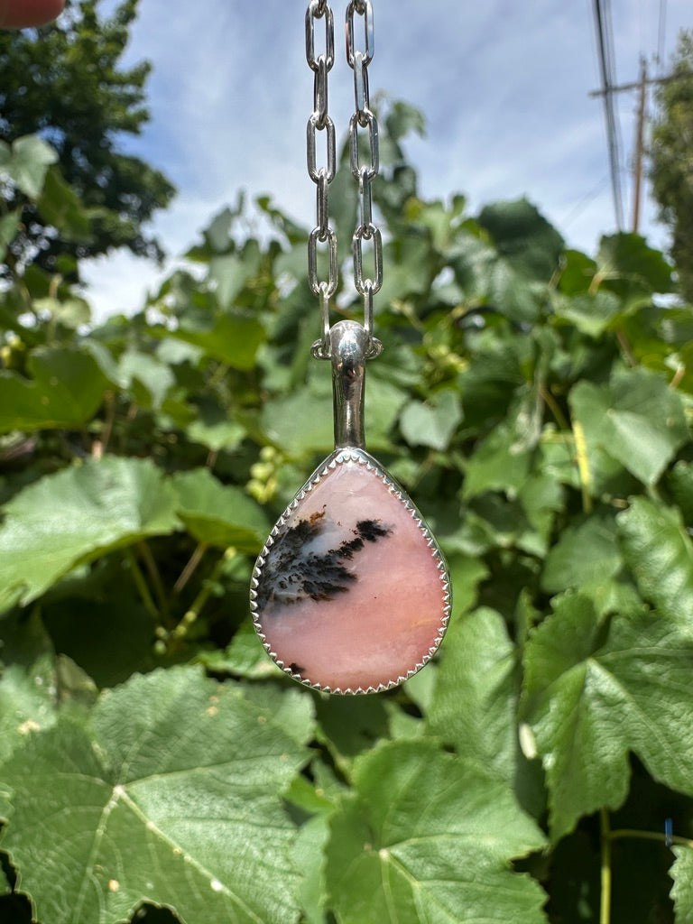 Plain Jane pendant | Pink dendritic opal #2