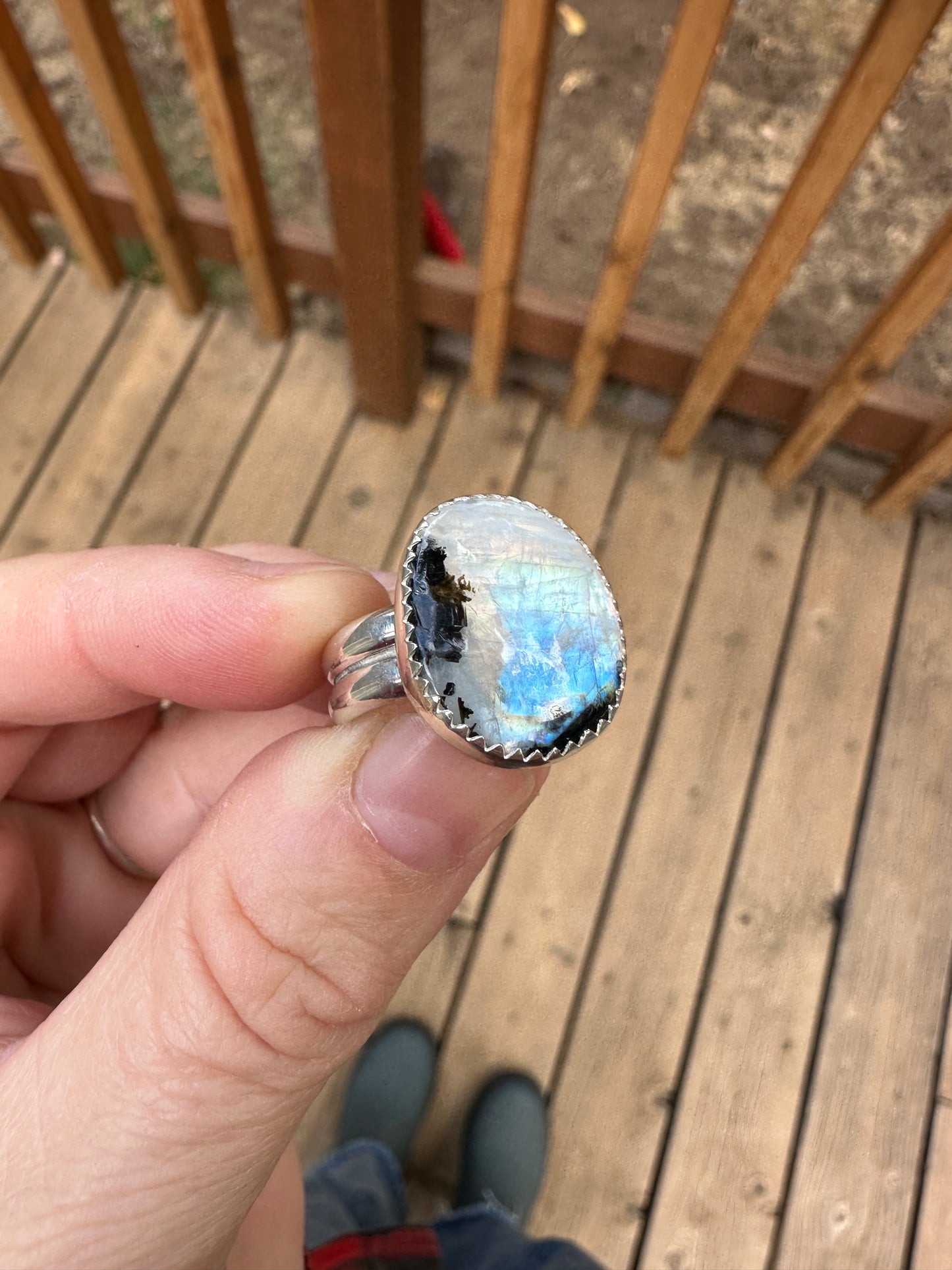 Plain Jane ring | Rainbow moonstone + tourmaline (size 7)