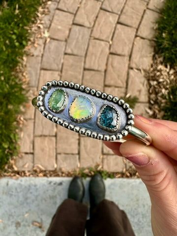 Bead Queen cuff | Moss kyanite, Mint green kyanite, Ethiopian Opal | 6"