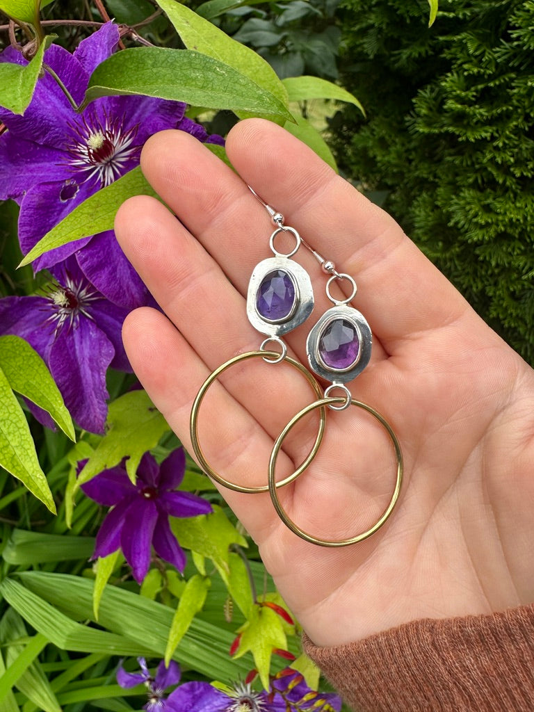Uncommon brass hoops | Amethyst