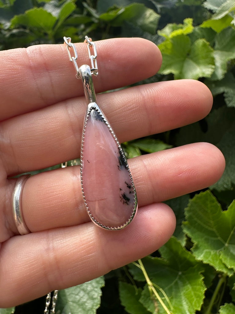 Plain Jane pendant | Pink dendritic opal #1