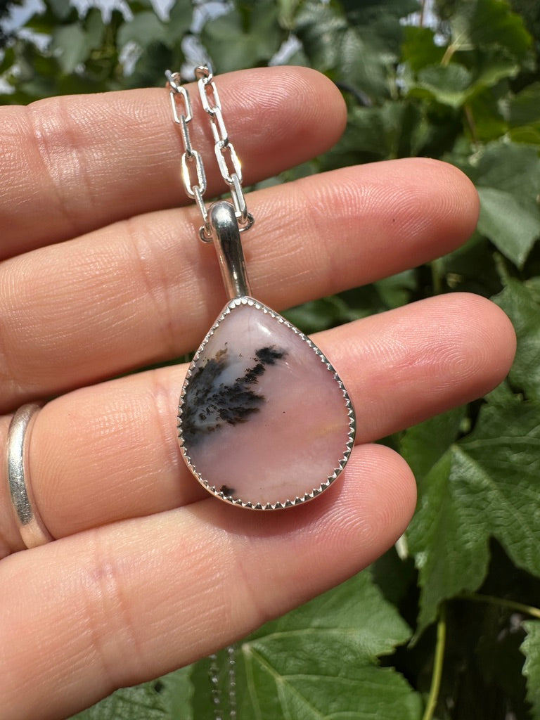 Plain Jane pendant | Pink dendritic opal #2
