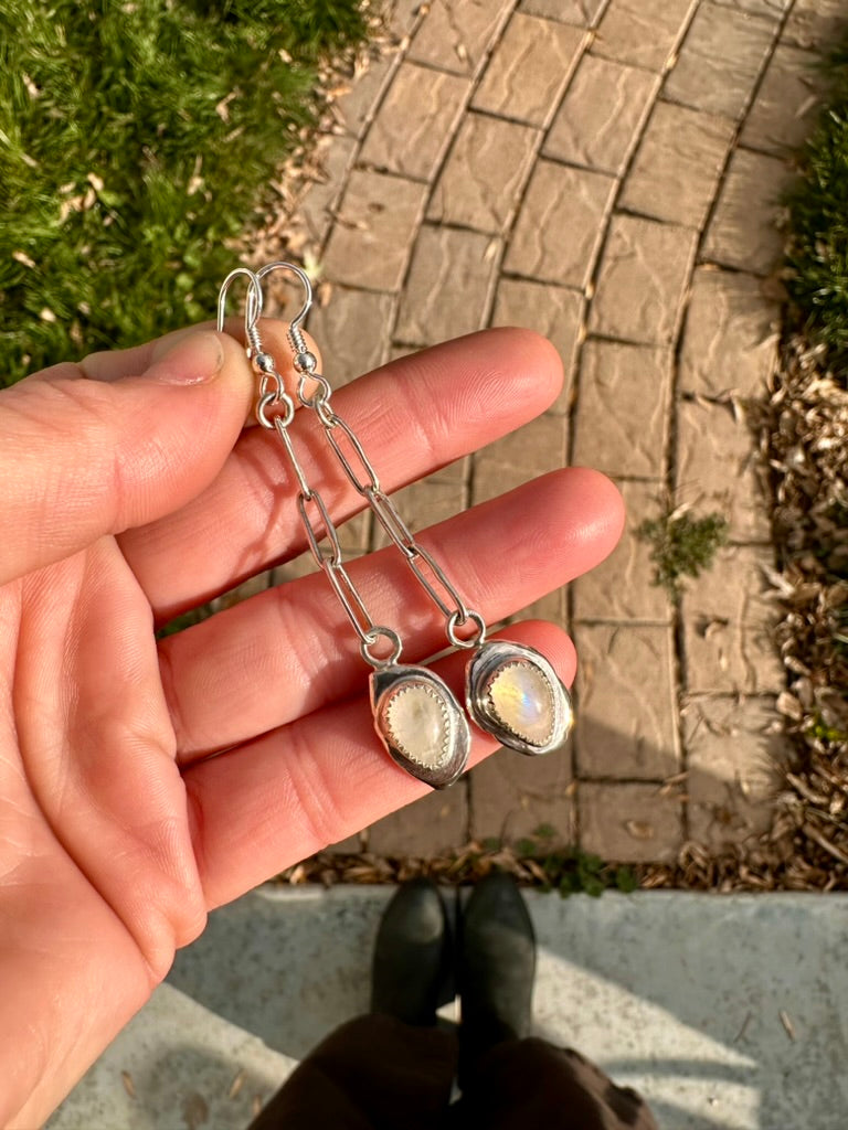 Paperclip Danglers | Rainbow moonstone