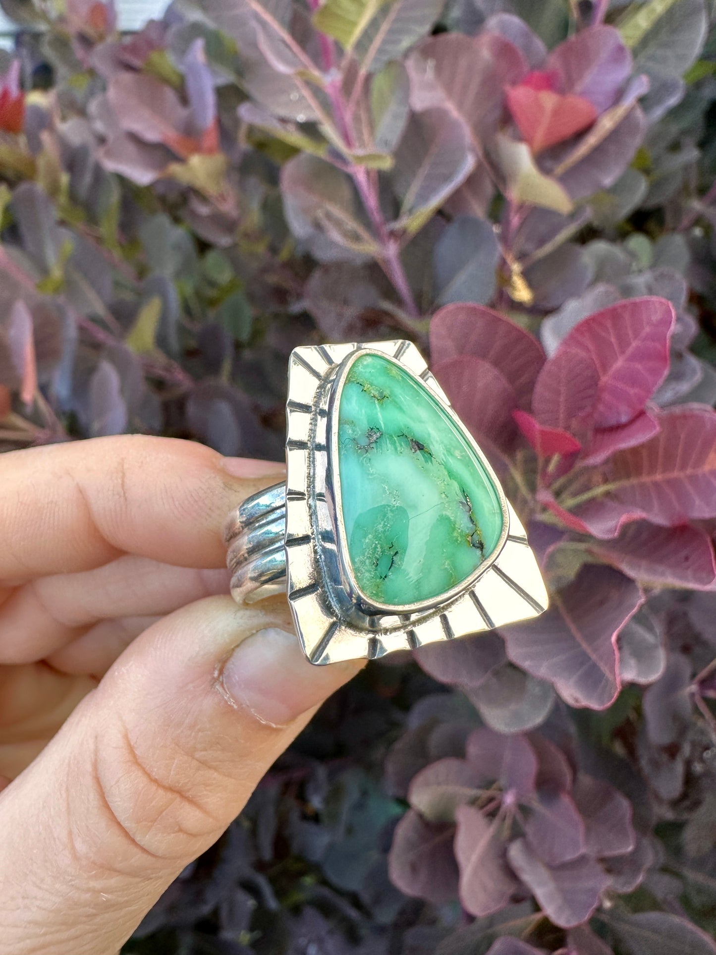 We Come in Peace shield ring | Angel Wing variscite