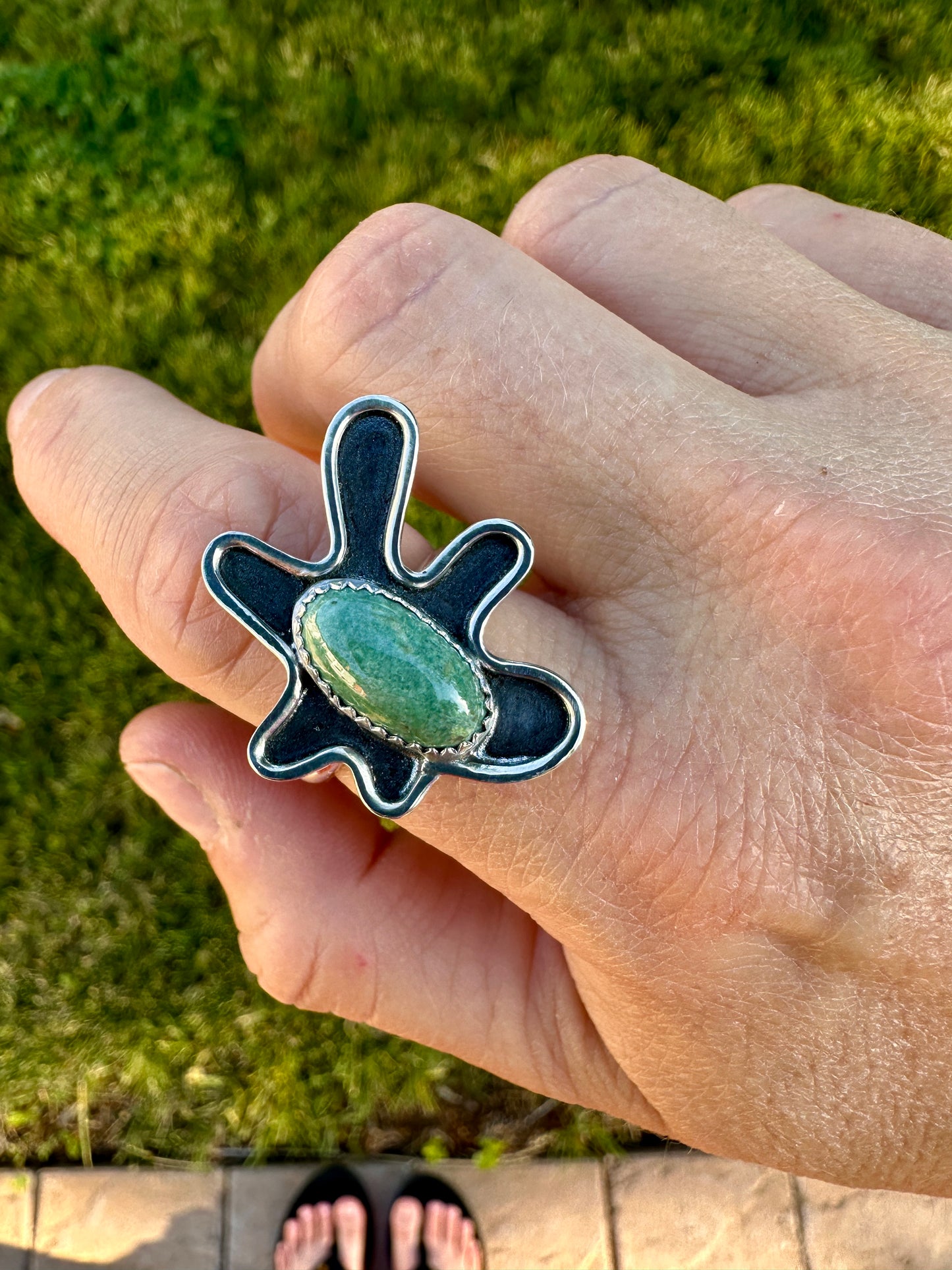 Amoeba ring | Green jadeite