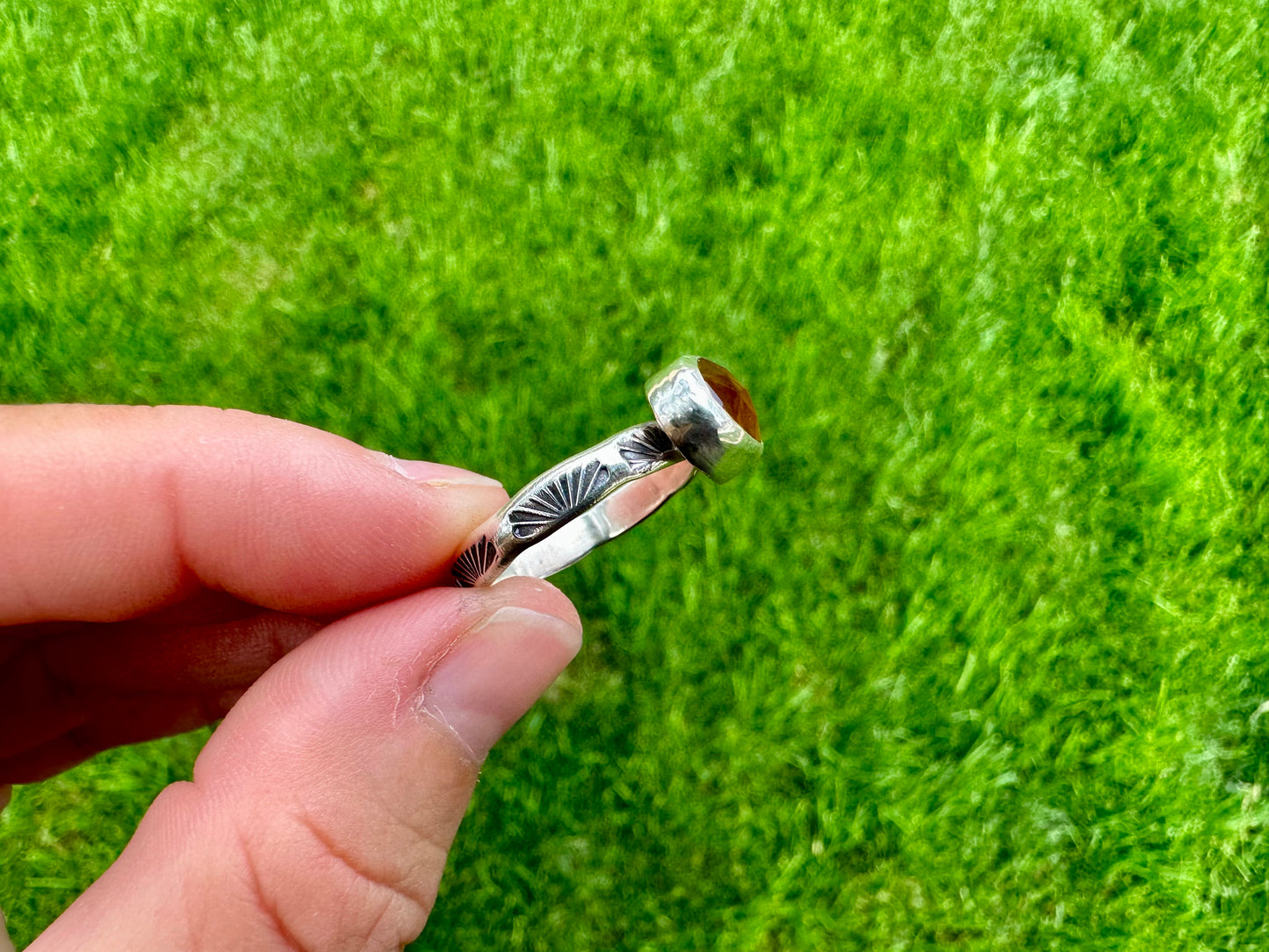 Yellow Chalcedony stamped ring