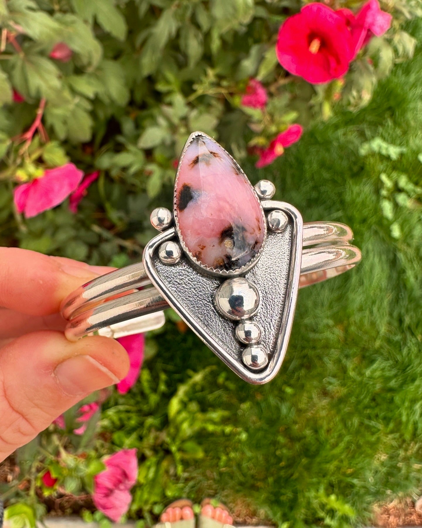 Shield cuff | Pink dendritic opal