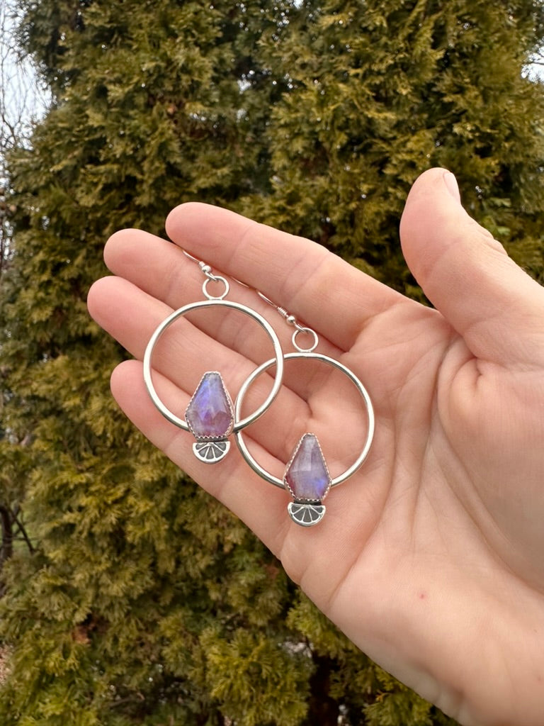 Lemon Drop hoops | Rainbow moonstone & Red jasper doublets