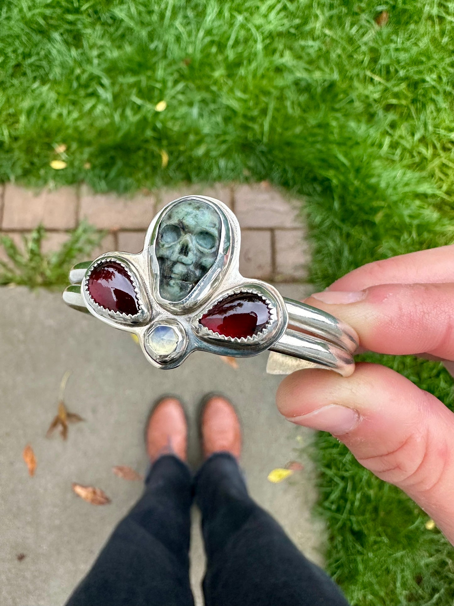 African Jasper Skeleton • Rhodolite Garnet • Lavender Quartz cuff