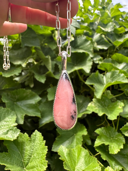 Plain Jane pendant | Pink dendritic opal #1