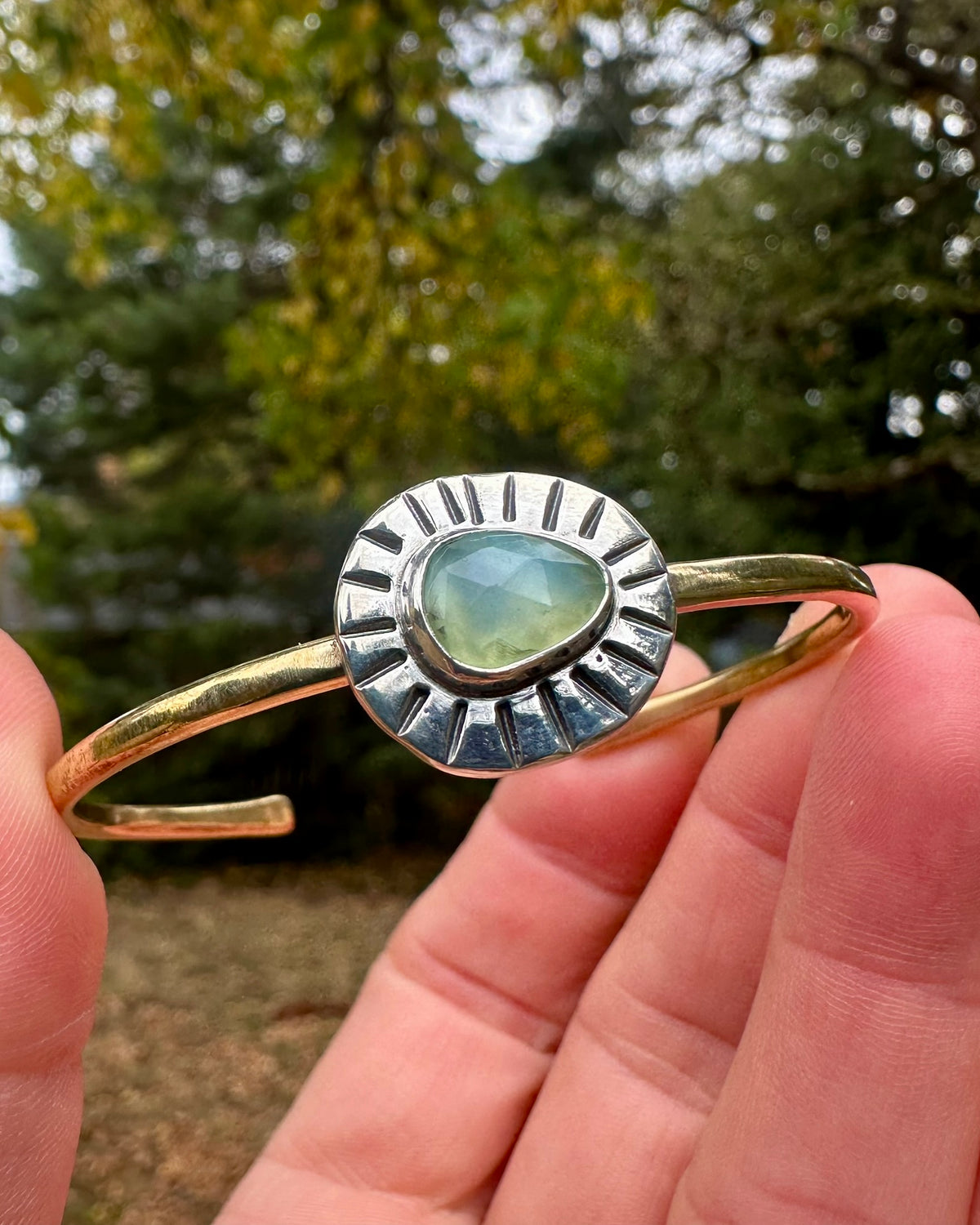 Sunburst brass cuff | Peruvian opal