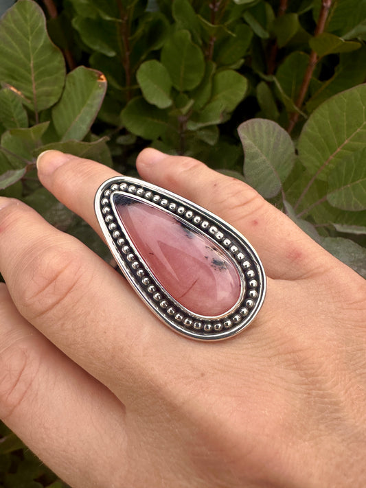 Kaleidoscope ring | Pink dendritic opal