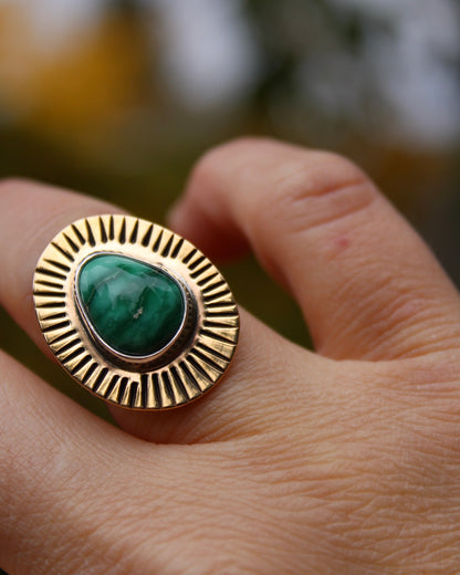 Sunburst brass ring | Broken Arrow variscite (size 6.5)