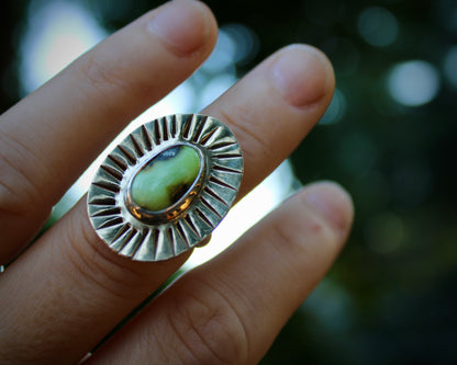 Sunburst brass ring | Palomino variscite (size 7)