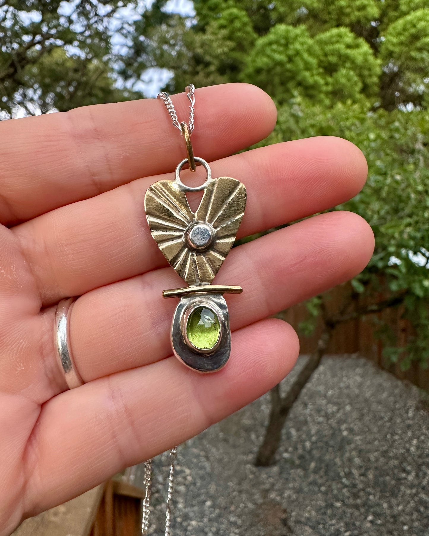 Brass heart necklace | Peridot