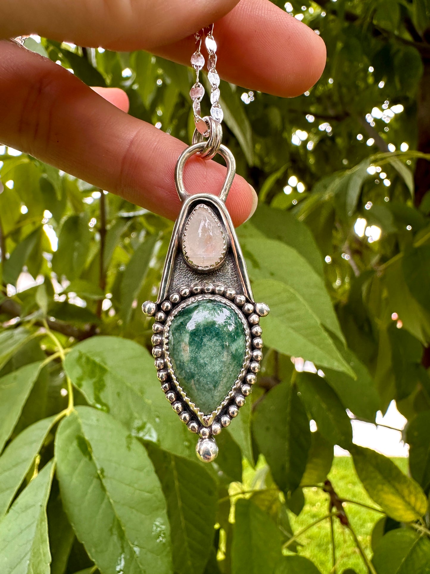 Cascade talisman | Rainbow moonstone & jadeite