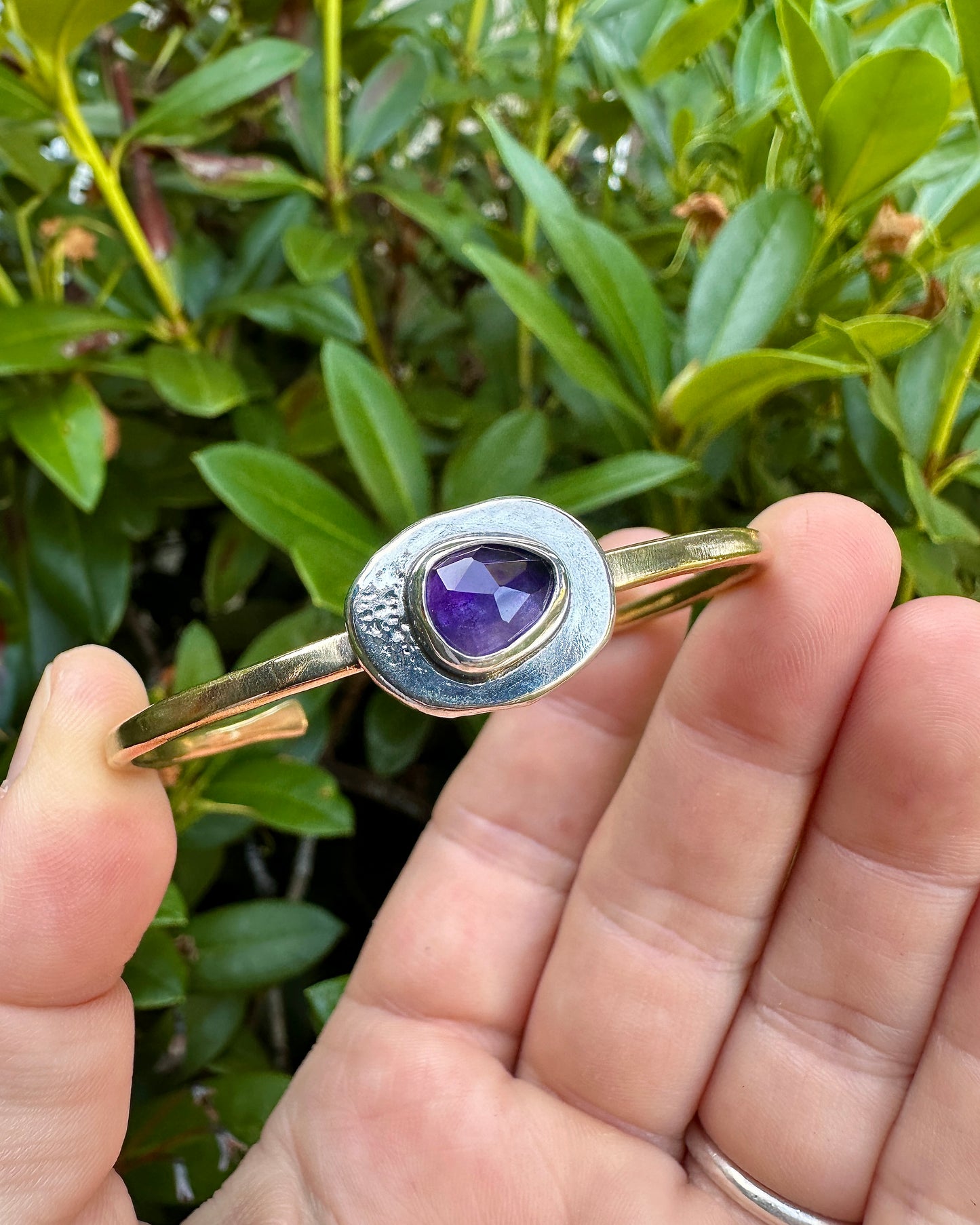 Uncommon brass cuff | Amethyst (triangle)