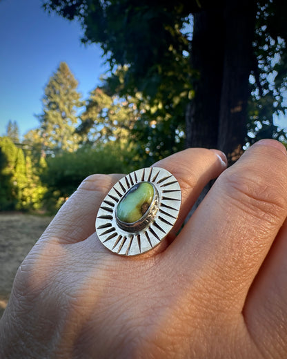 Sunburst brass ring | Palomino variscite (size 7)