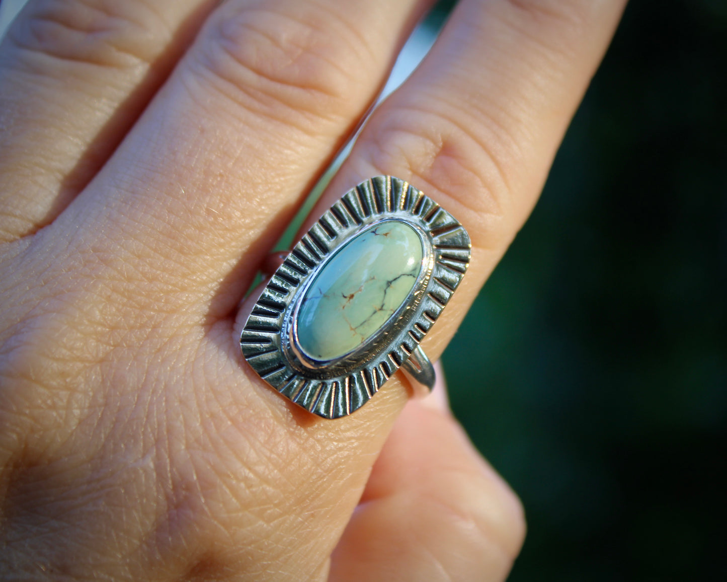 Sunburst brass ring | New Lander variscite (size 10)