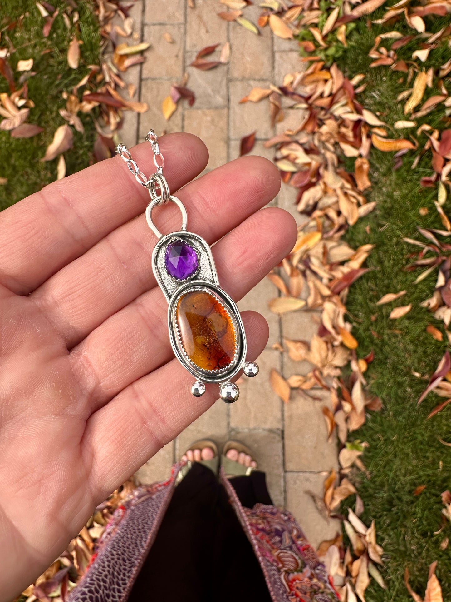 Cascade talisman | Amethyst + Baltic amber