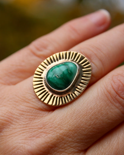 Sunburst brass ring | Broken Arrow variscite (size 6.5)
