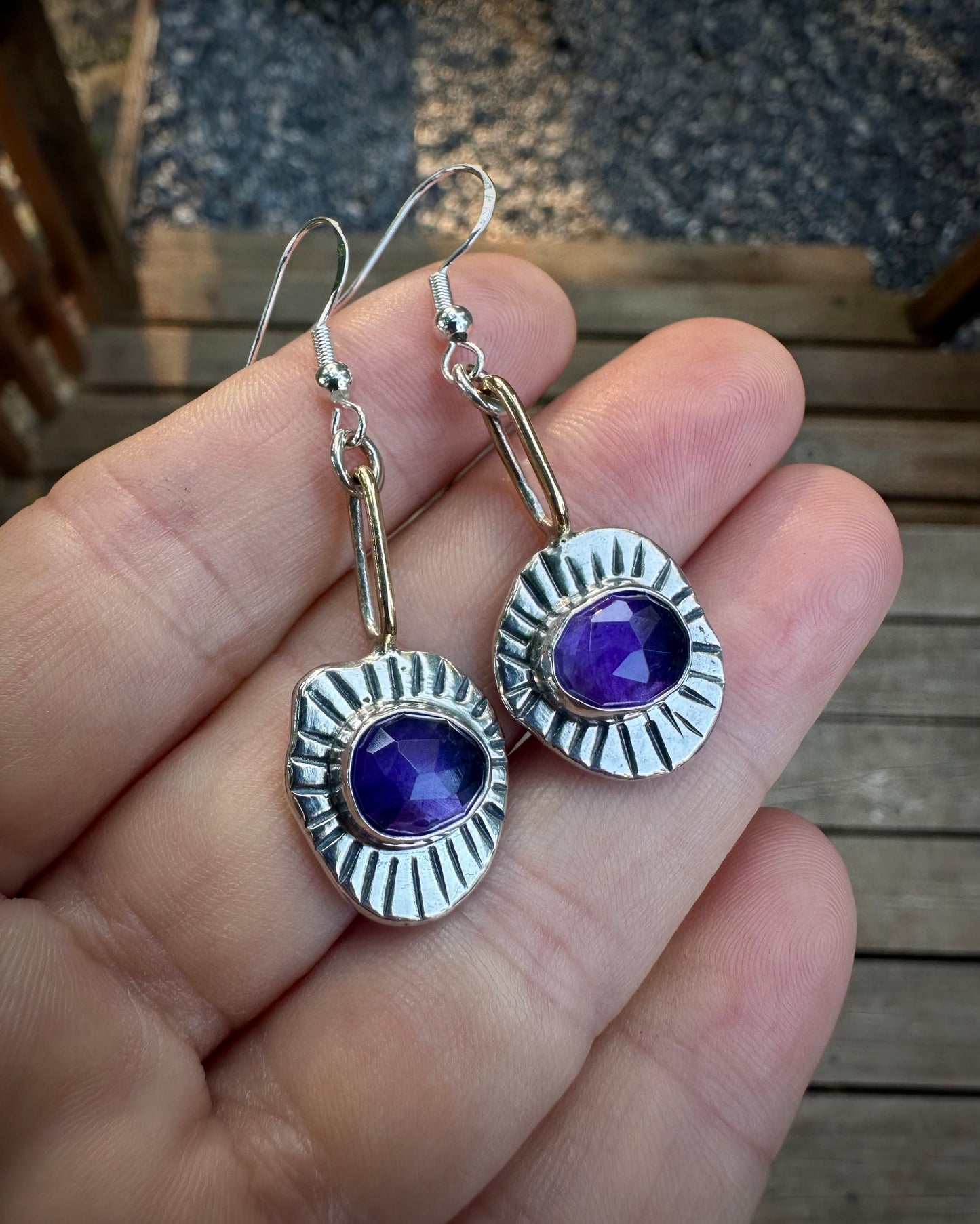 Sunburst danglers | Amethyst
