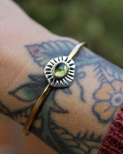 Sunburst brass cuff | Peridot