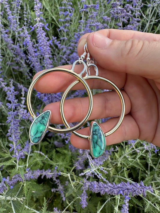 Plain Jane brass hoops | Emerald Rose variscite