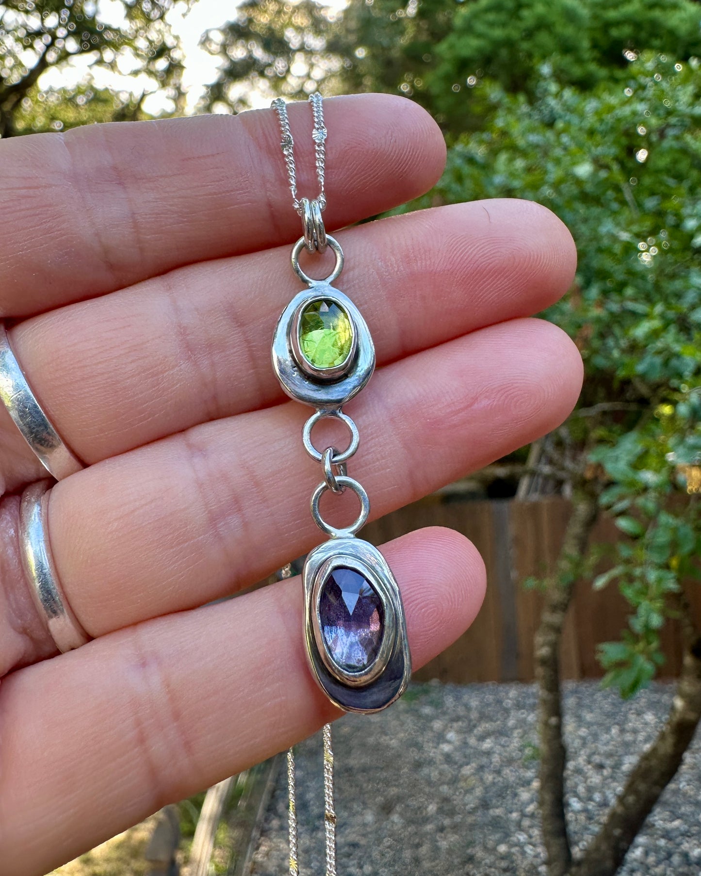 Double dangler necklace | Peridot + Zircon