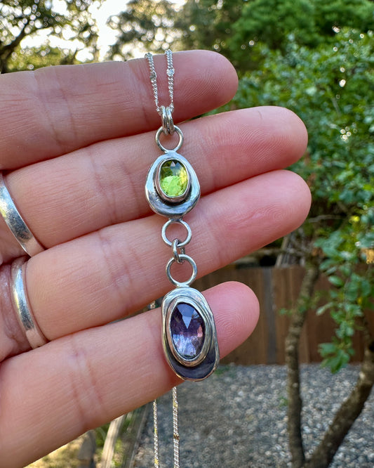 Double dangler necklace | Peridot + Zircon