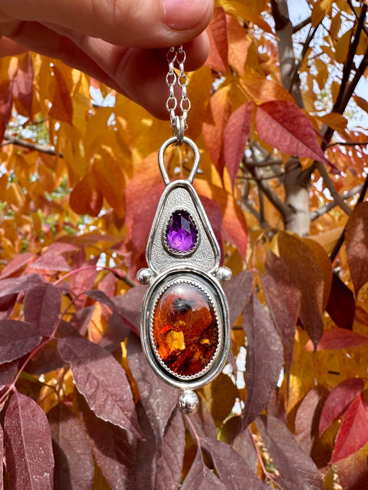 Cascade talisman | Amethyst + Baltic amber