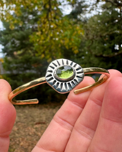 Sunburst brass cuff | Peridot