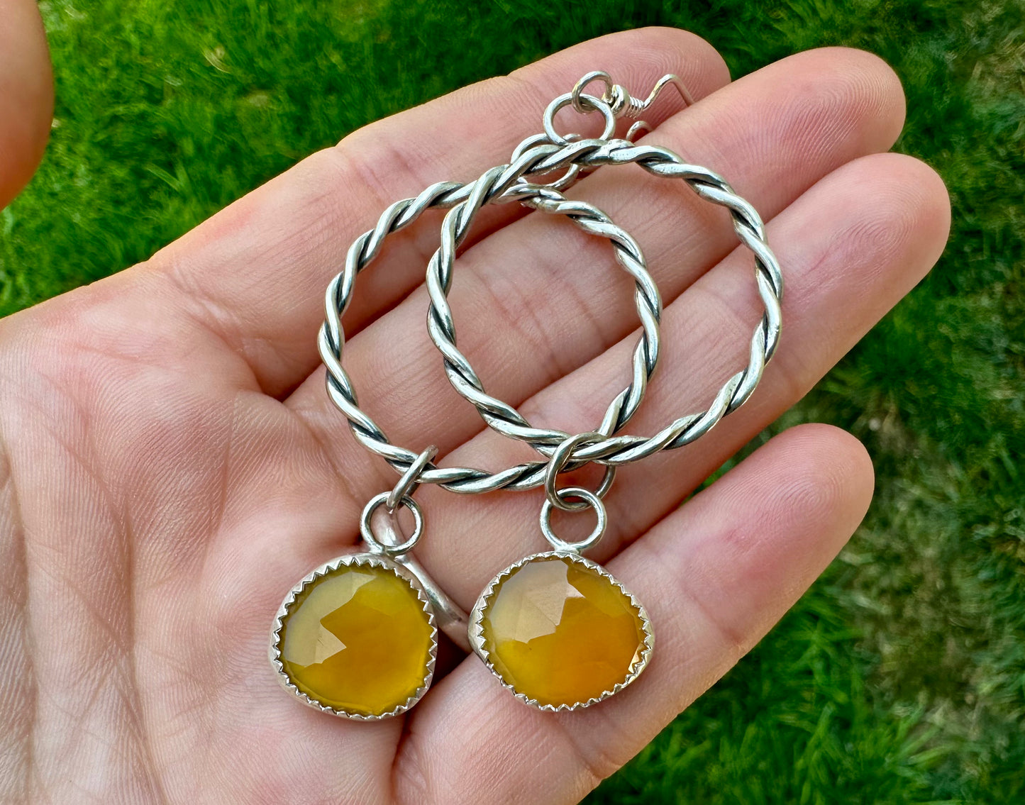 Yellow Jade hoops