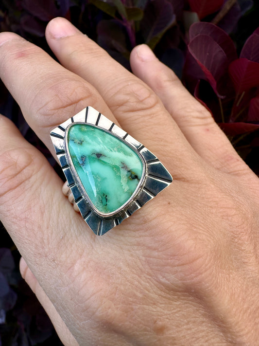 We Come in Peace shield ring | Angel Wing variscite