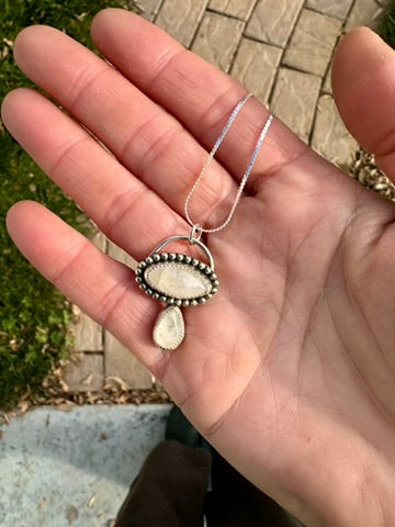 Mushroom Baby necklace | Rainbow moonstone