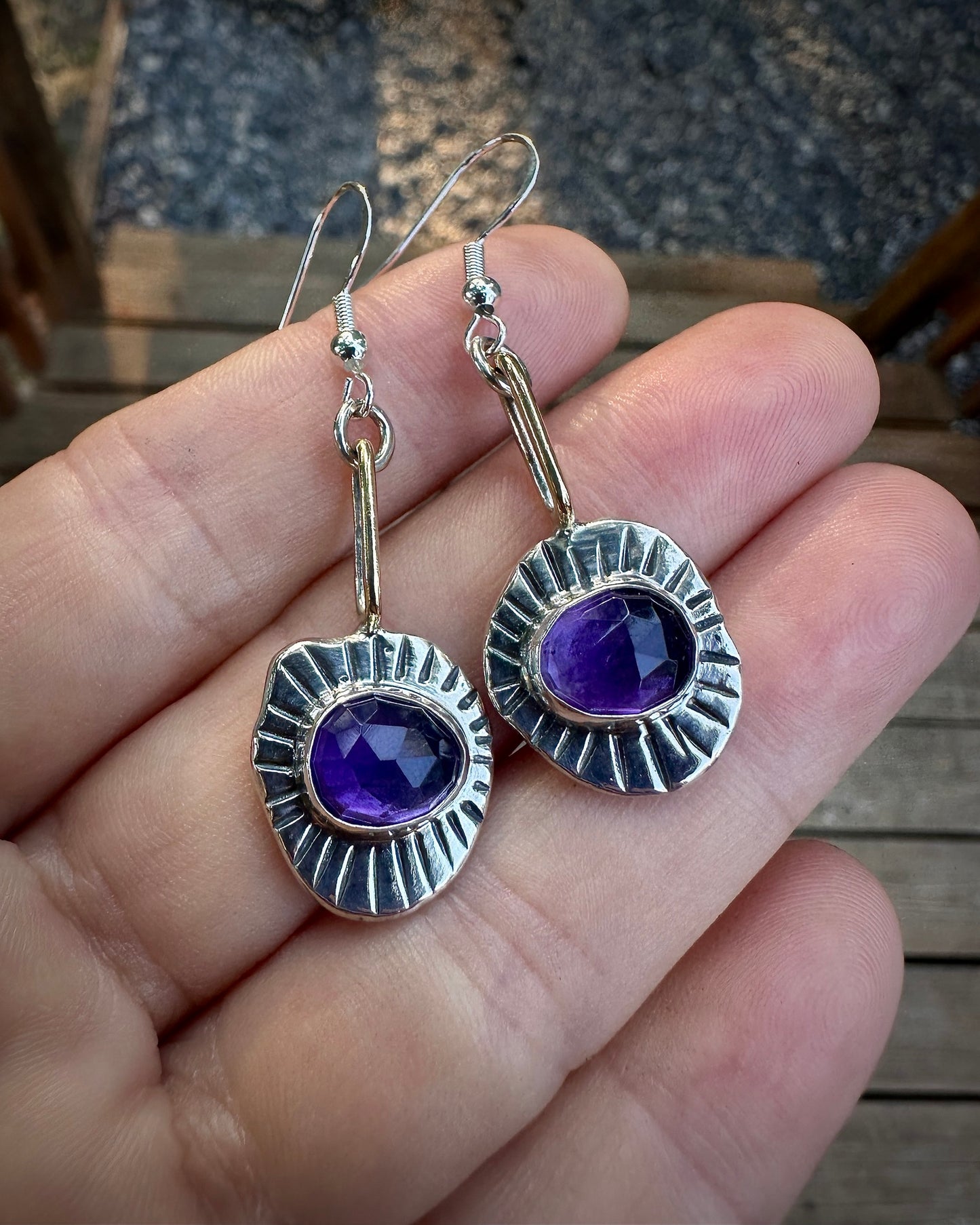 Sunburst danglers | Amethyst