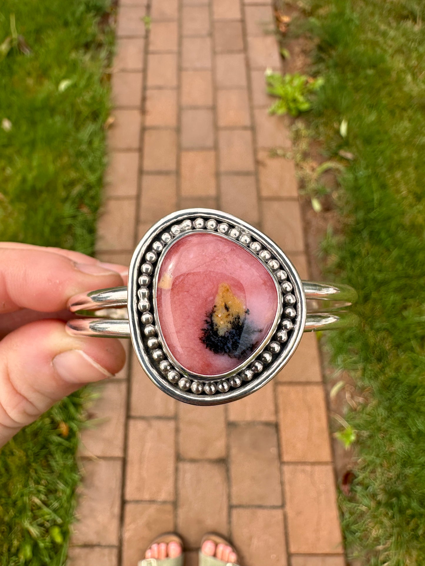 Kaleidoscope cuff | Pink dendritic opal