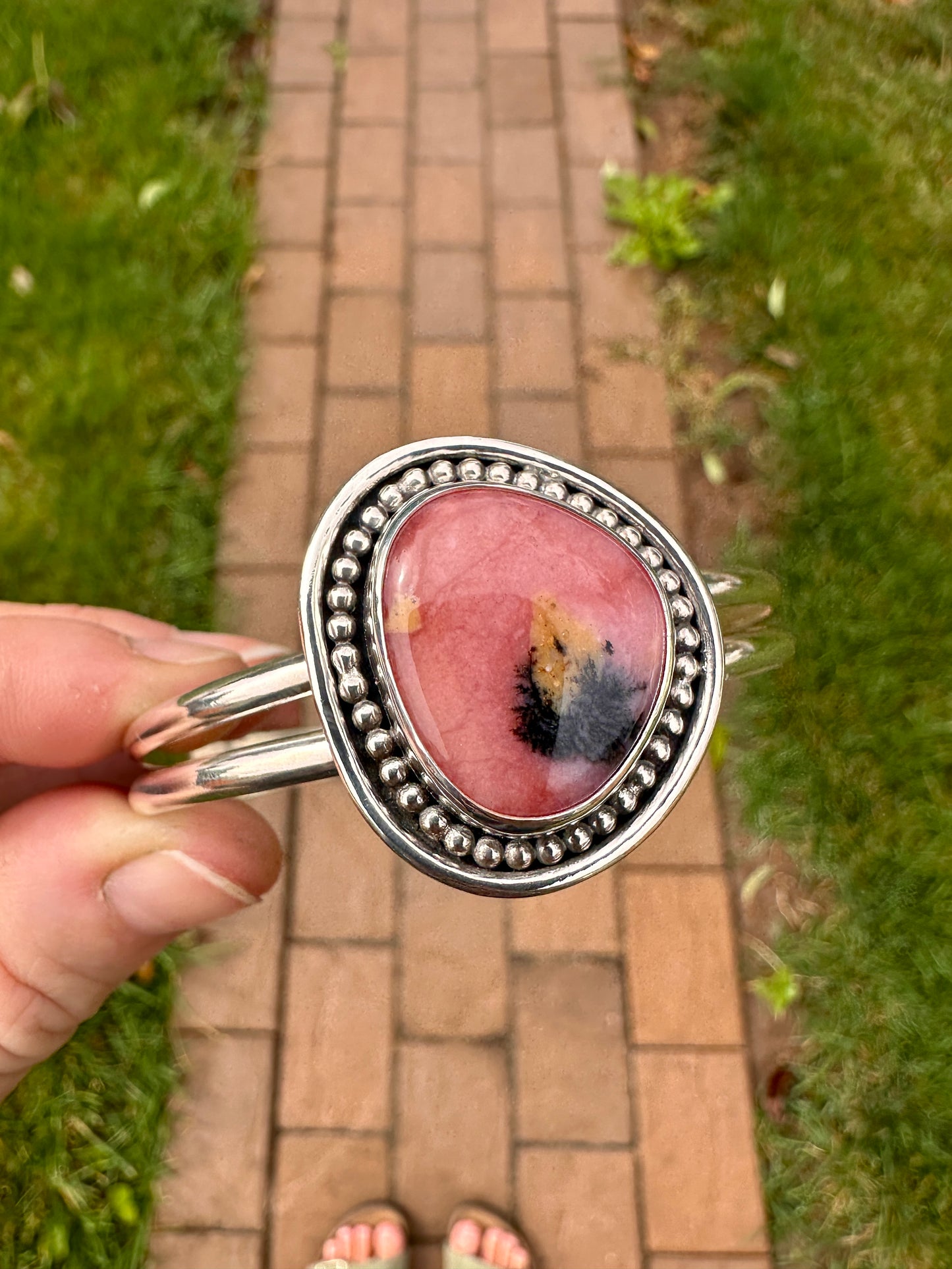 Kaleidoscope cuff | Pink dendritic opal