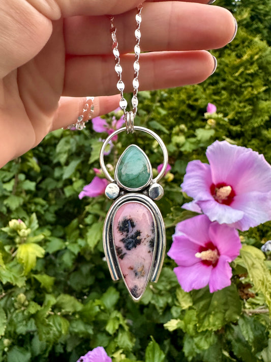 Cascade talisman | Emerald & pink dendritic opal